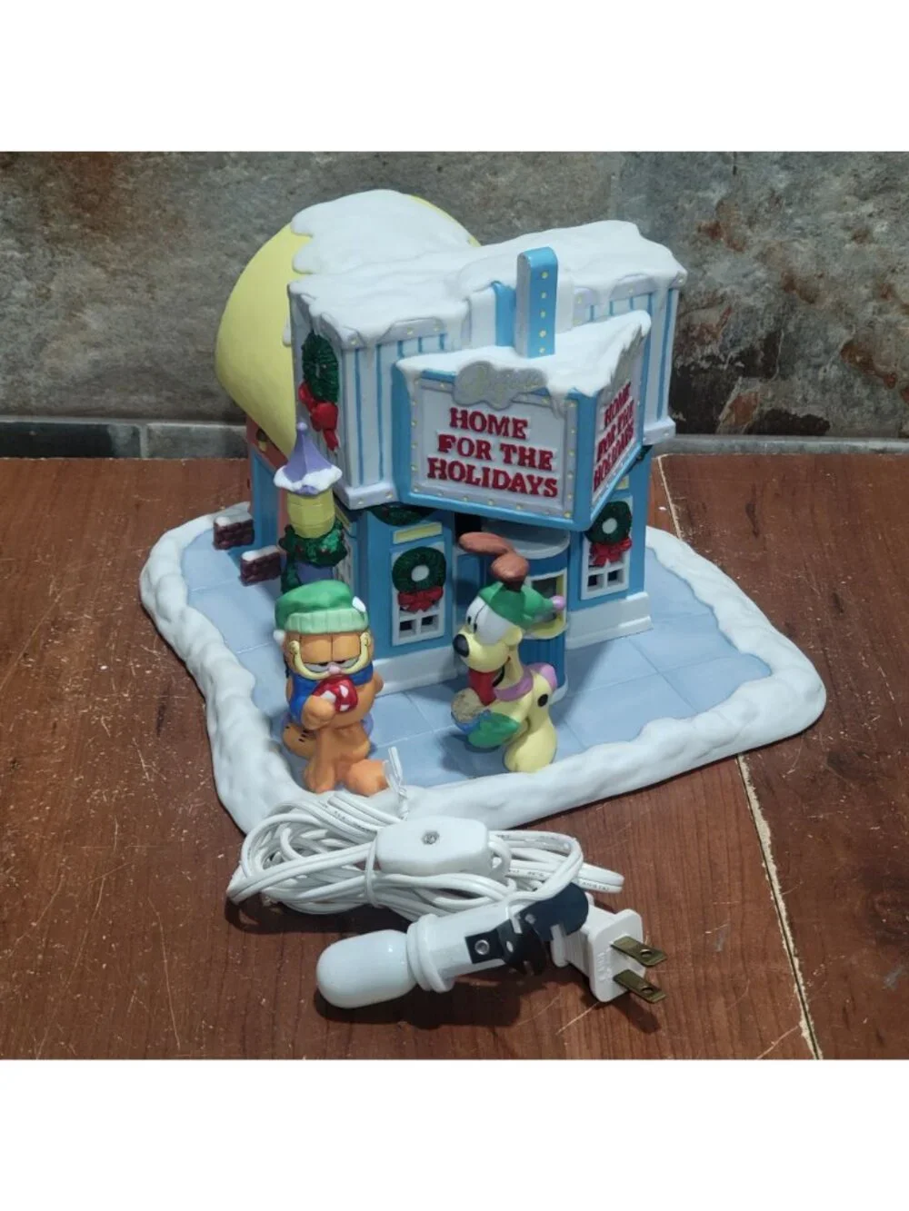 Vintage Garfields Christmas Village At The Movies Danbury Mint Lights Jim Davis